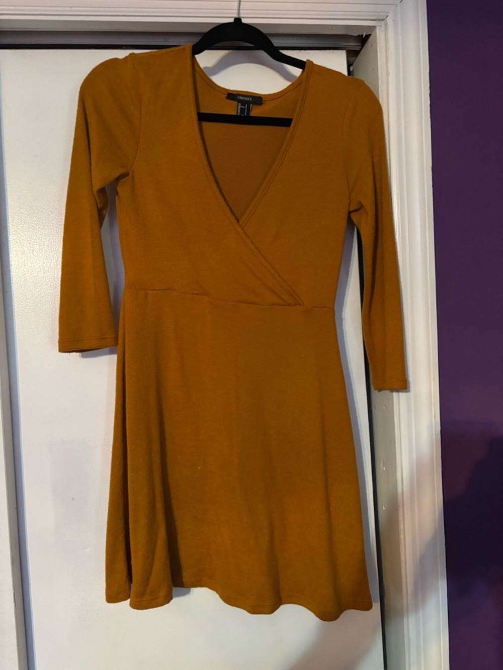 Forever 21 Mustard Wrap-Style 3/4Sleeve Dress
